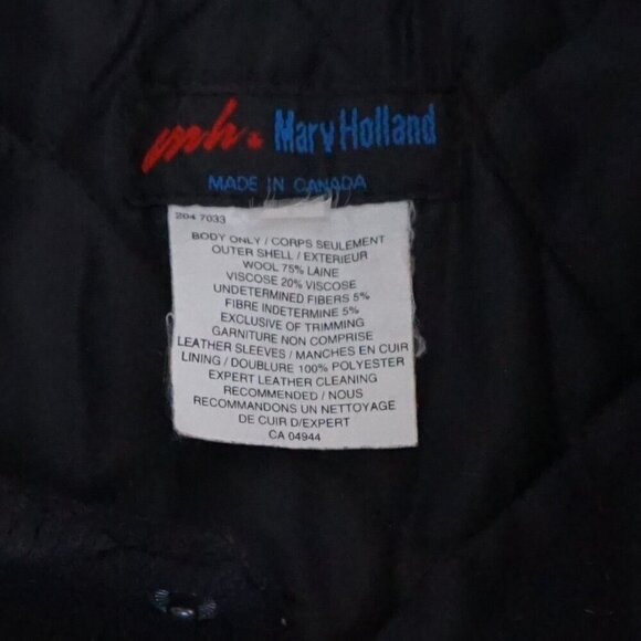 Vintage '90s Marv Holland Black Wool Leather Button Up Varsity Jacket L - Picture 4 of 9